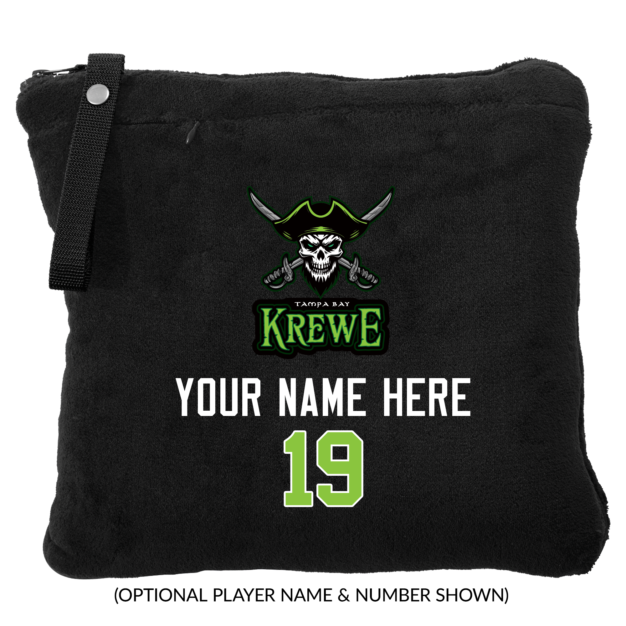 Krewe packable travel blanket, customized, black