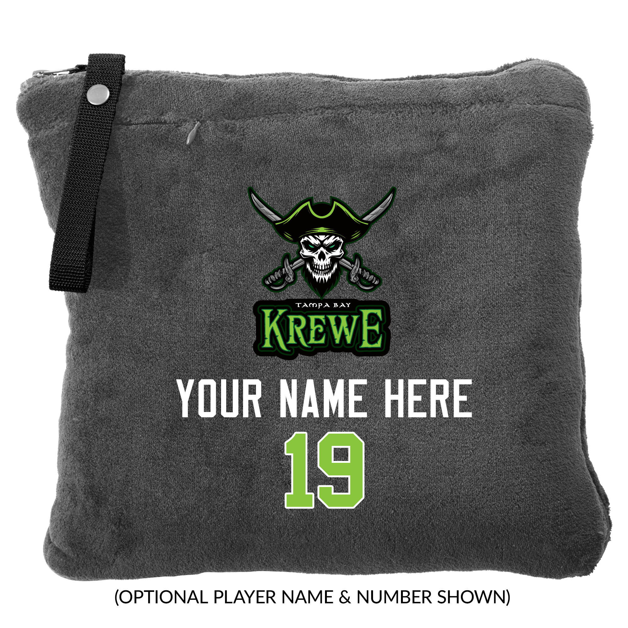 Krewe packable travel blanket, customized, deep smoke