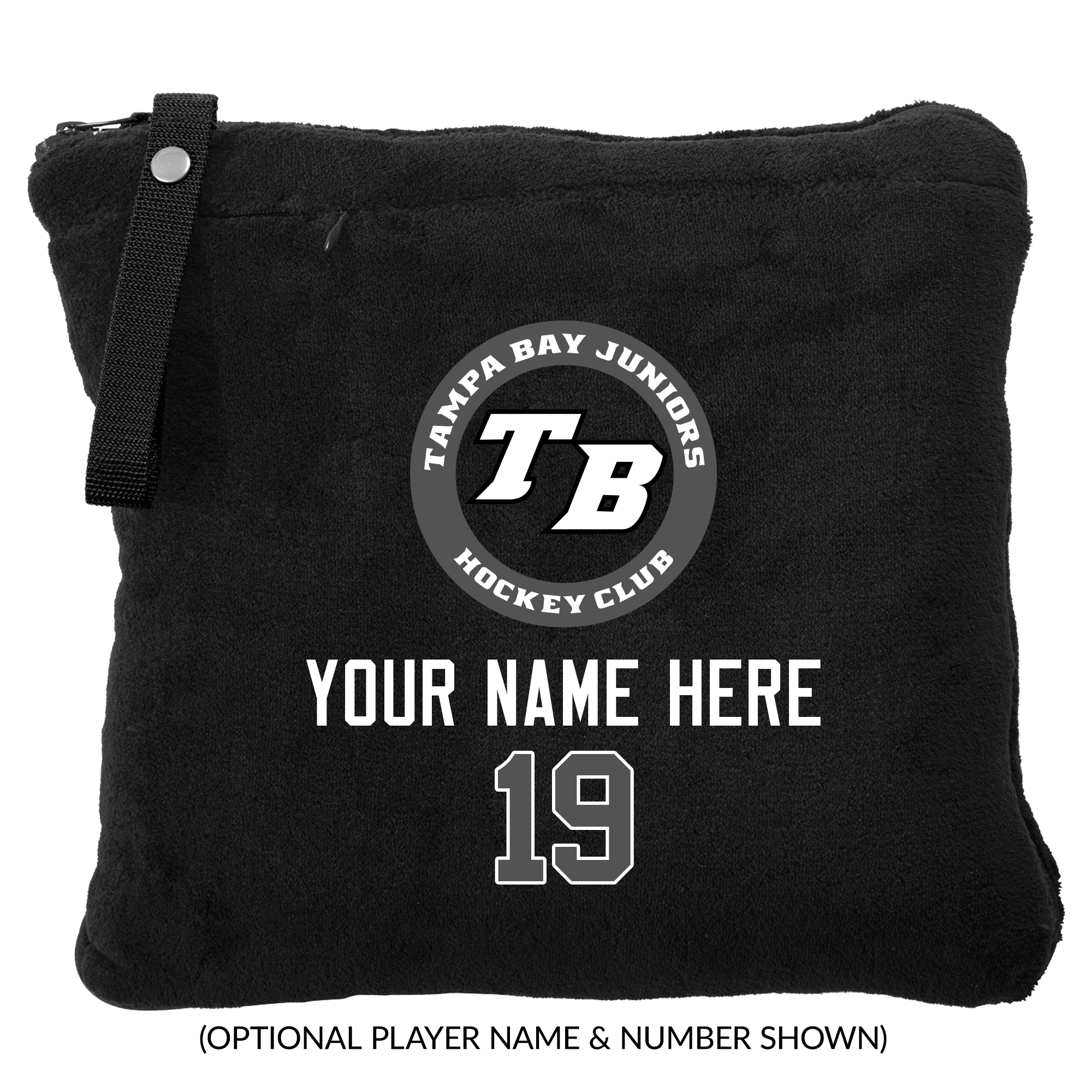 Tampa Bay Juniors packable travel blanket, customized, black