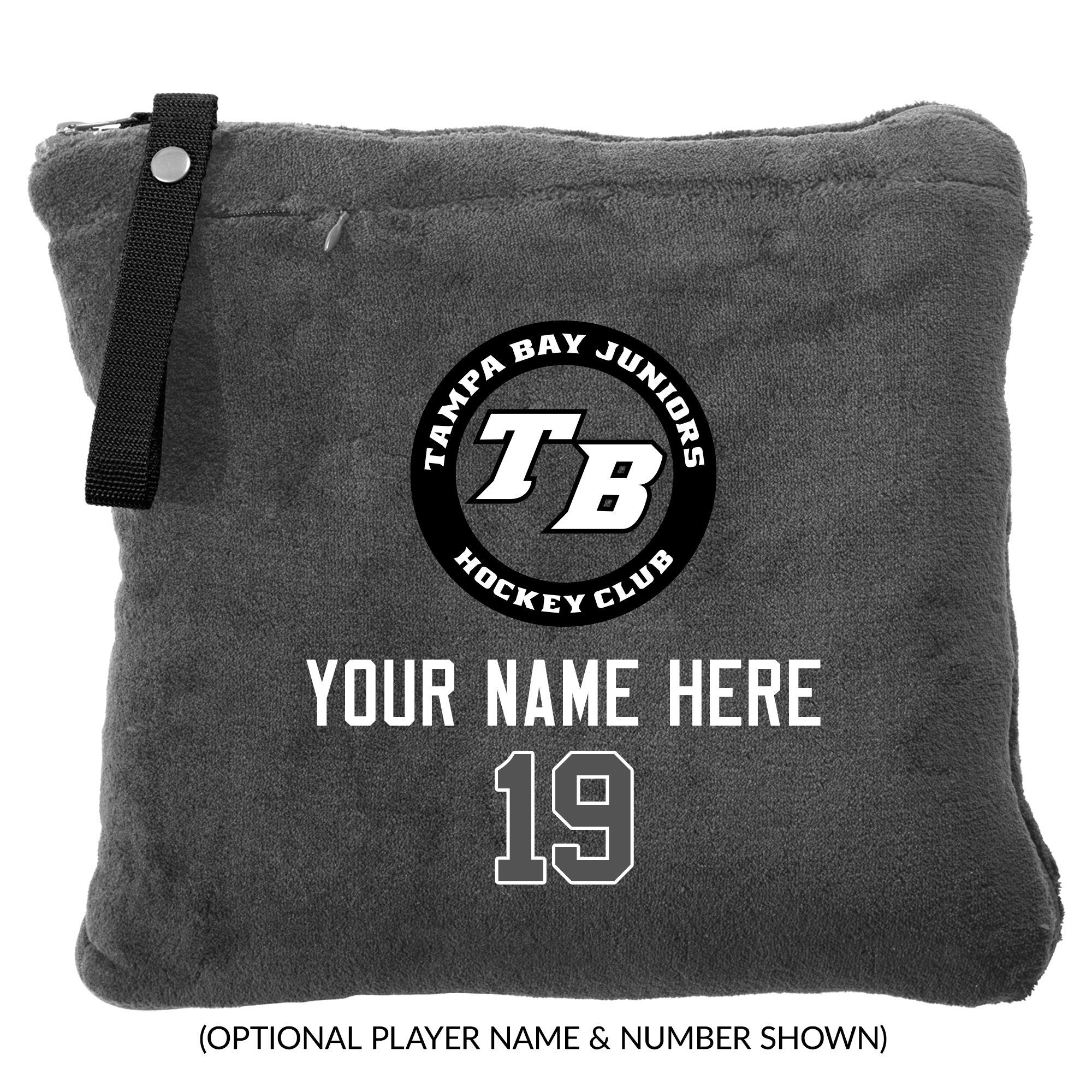 Tampa Bay Juniors packable travel blanket, customized, deep smoke