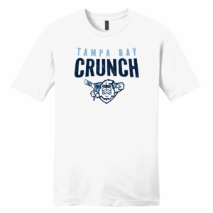 Crunch unisex tee, distressed logo, white