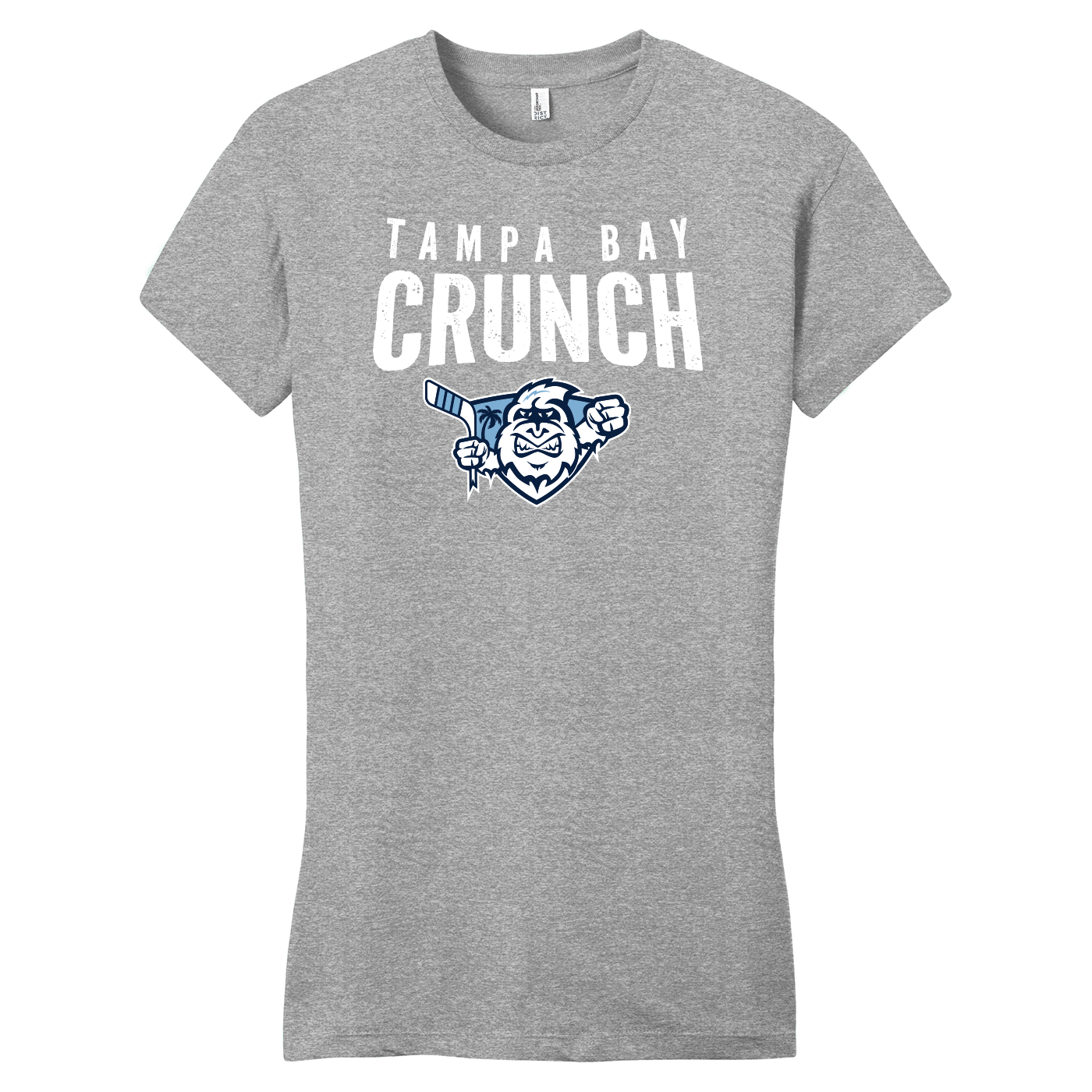 Crunch fitted women's tee, distressed logo, light heather grey