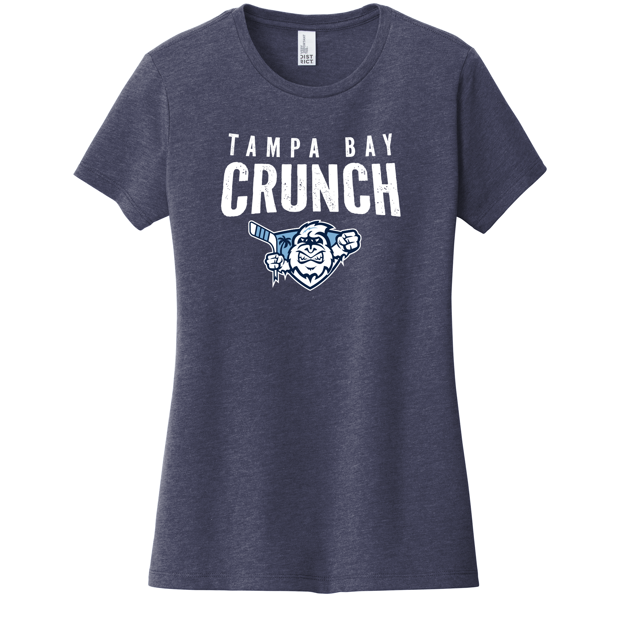 SAN_DT6002 District Womens Tee Crunch distressed logo heathered navy Crunch women's tee, distressed logo, heathered navy