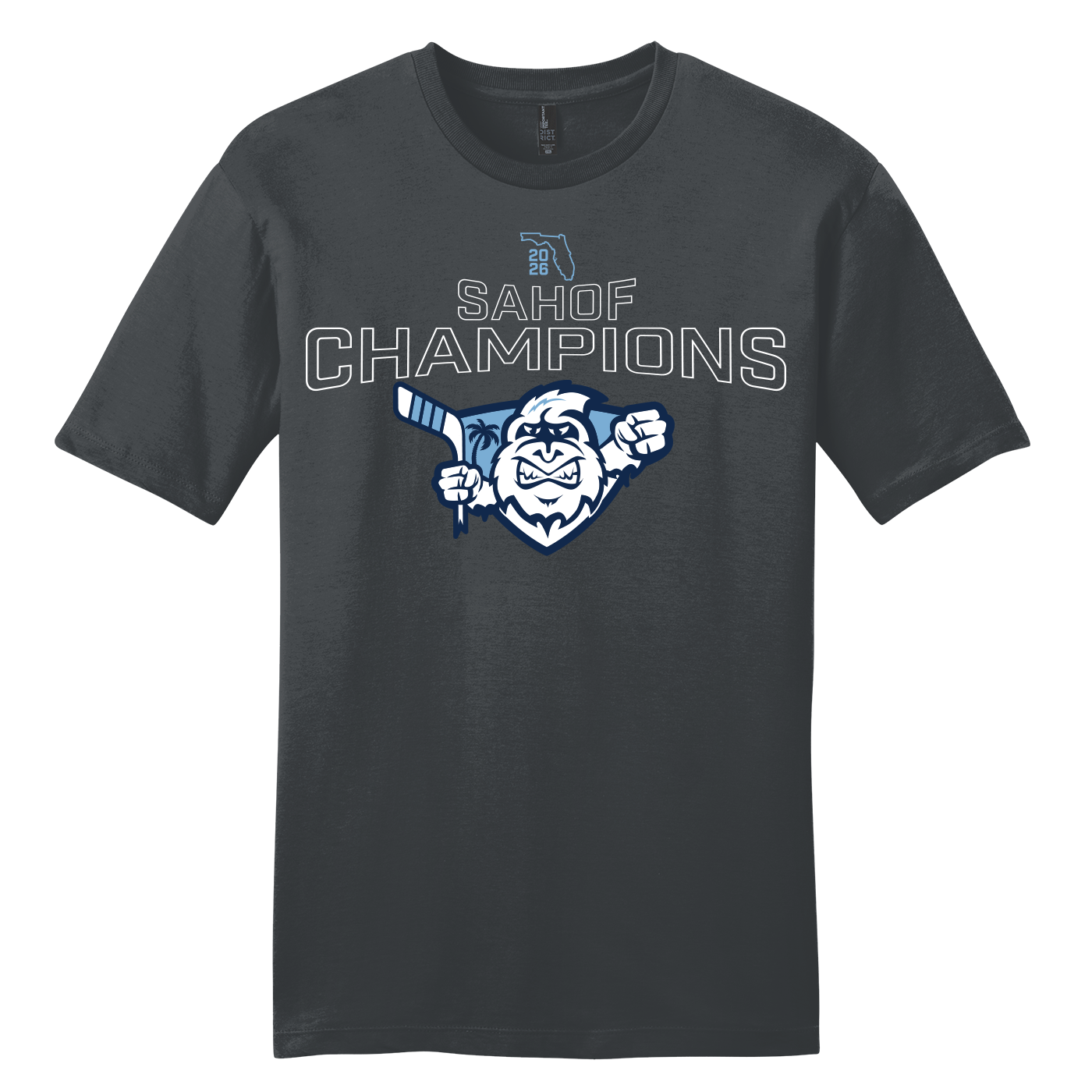 Crunch unisex tee, 2026 SAHOF Champions logo, charcoal