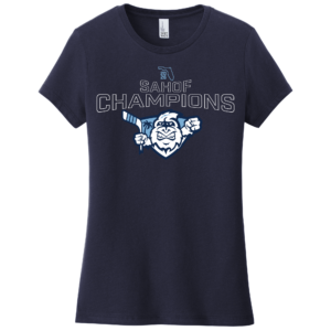 Crunch women's tee, 2026 SAHOF Champions logo, new navy