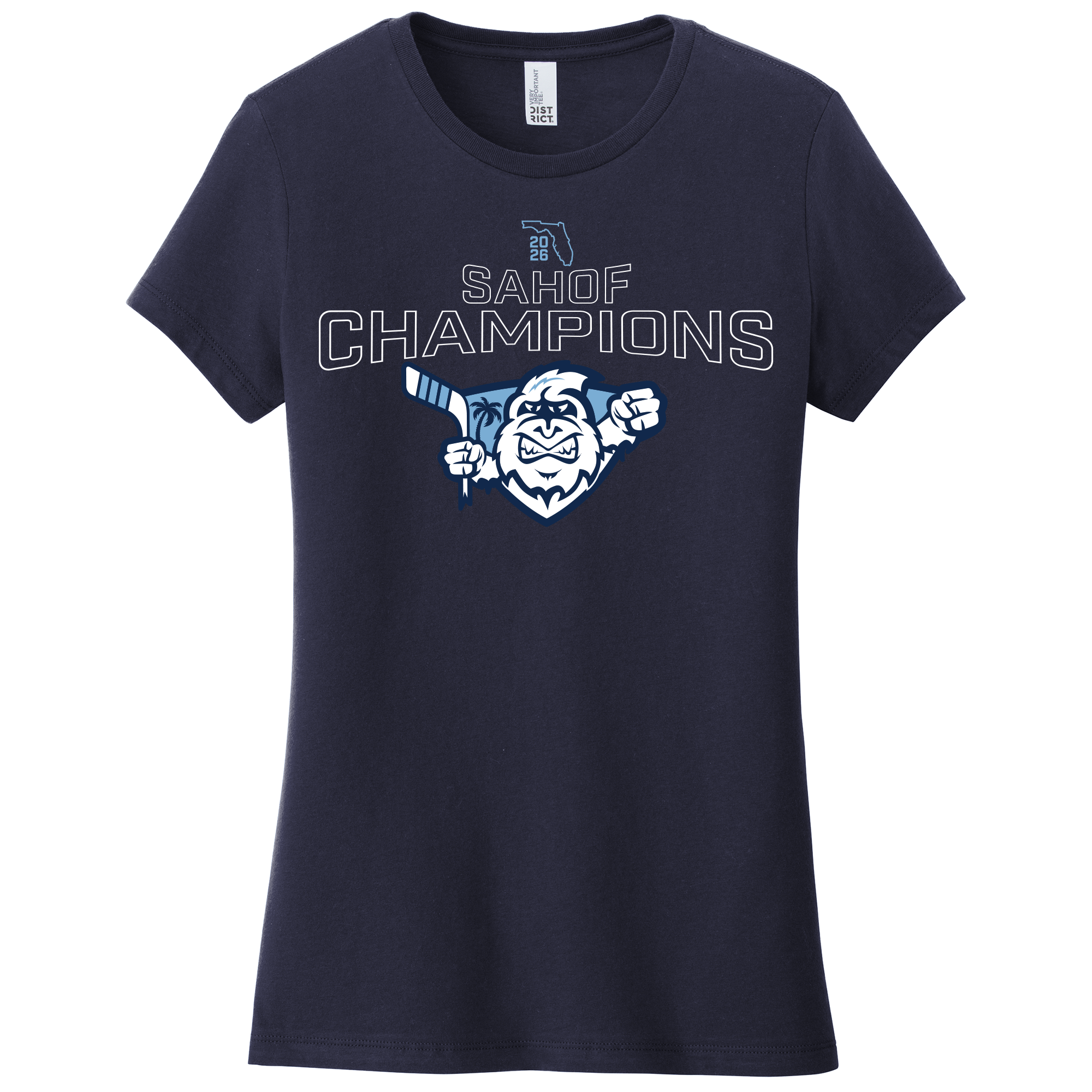 Crunch women's tee, 2026 SAHOF Champions logo, new navy
