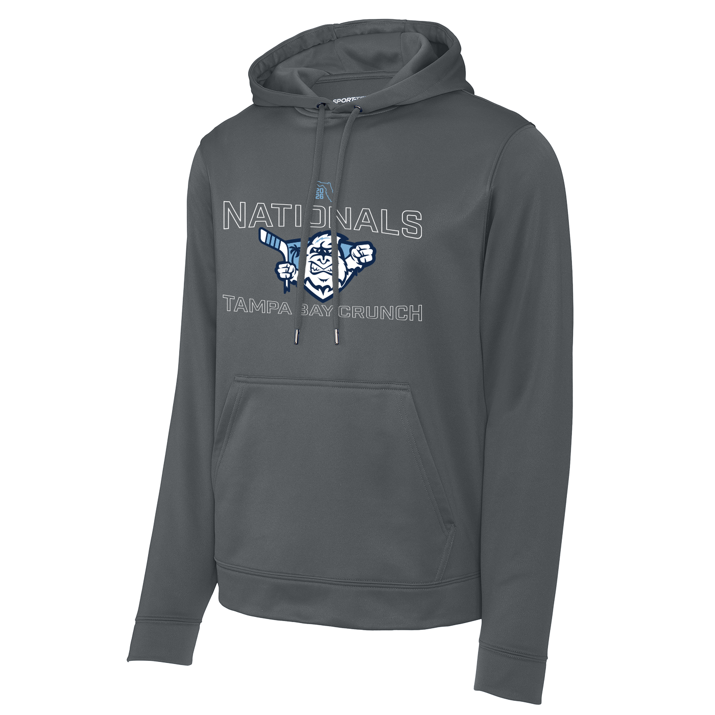 Crunch performance hoodie, 2026 Nationals logo, dark smoke grey